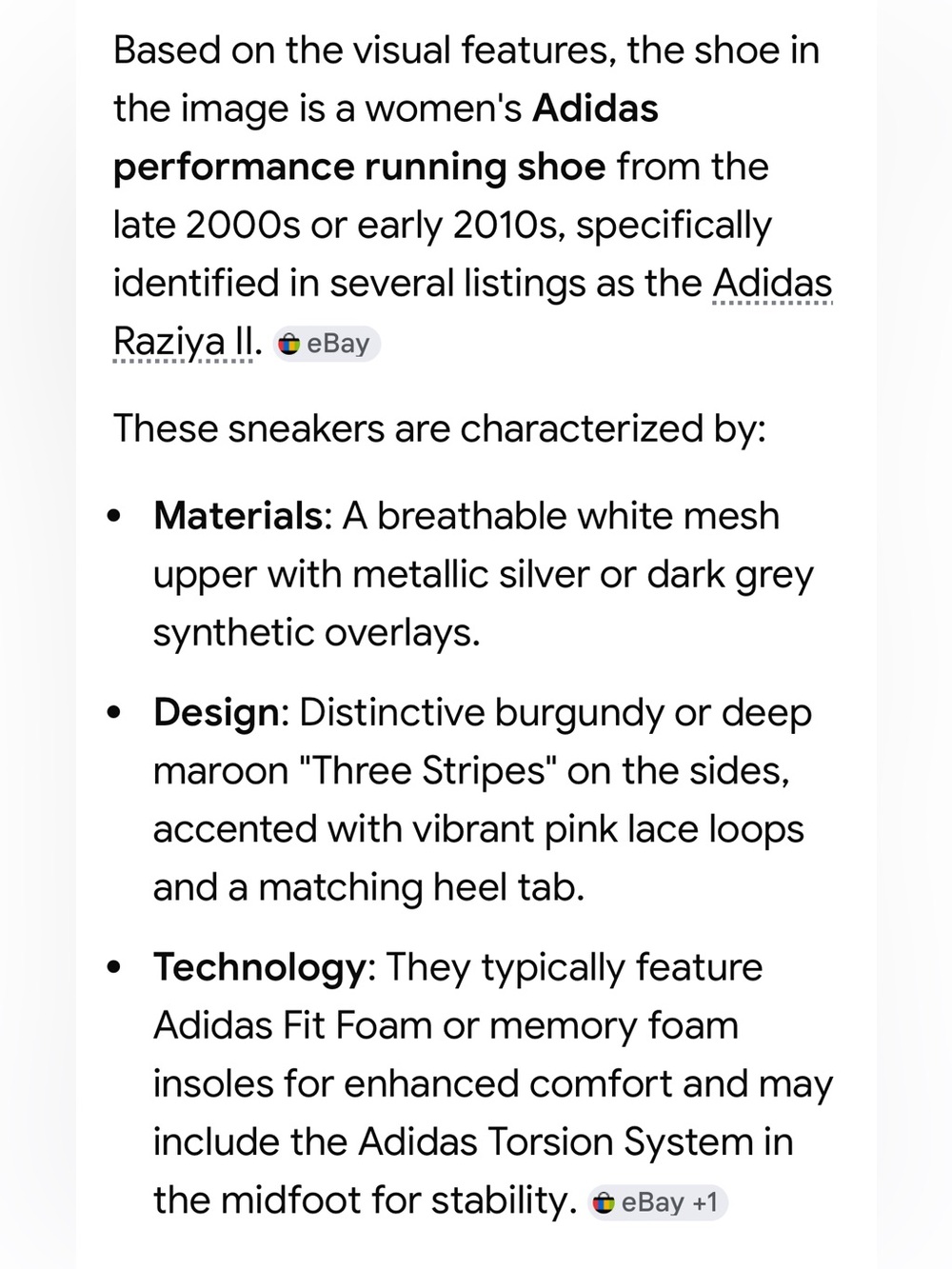 NWOT Adidas Raziya II White Athletic Sneakers Running Shoes Women’s 8-1/2 8.5 M - Picture 7 of 8
